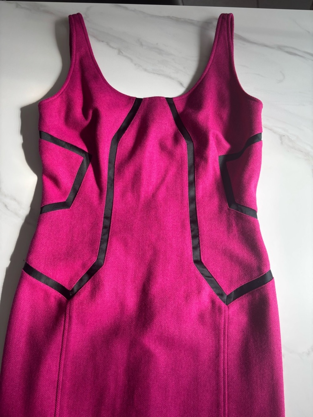 Diane von Furstenberg Bright Pink Dress with Black Trim Wool blend Sz 12